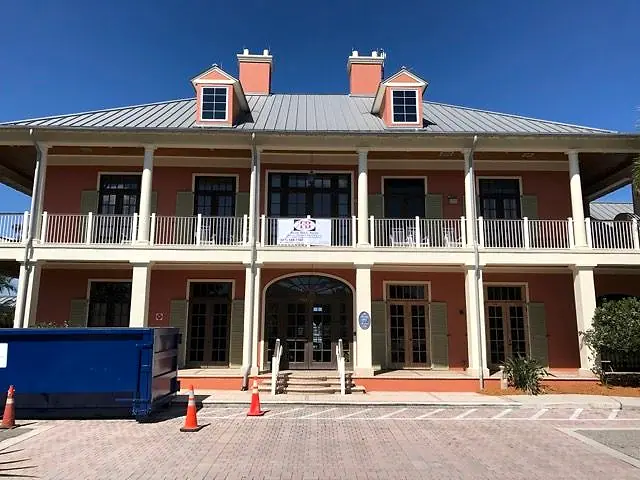 Two-story commercial office building during exterior work