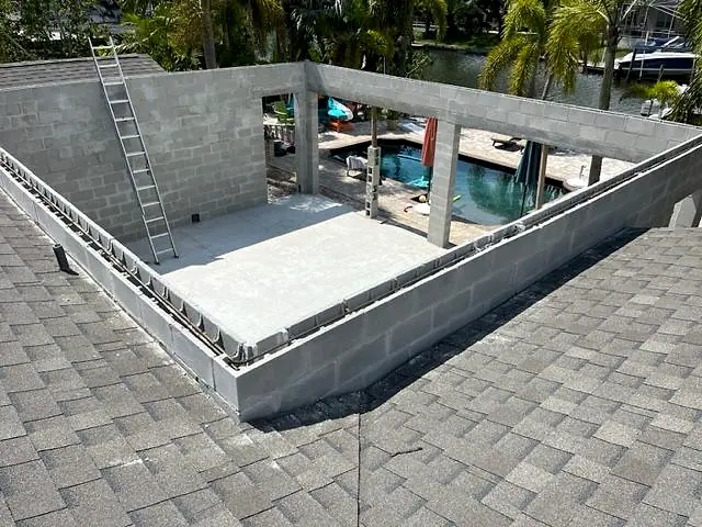 Second-story block walls built on top of an existing home